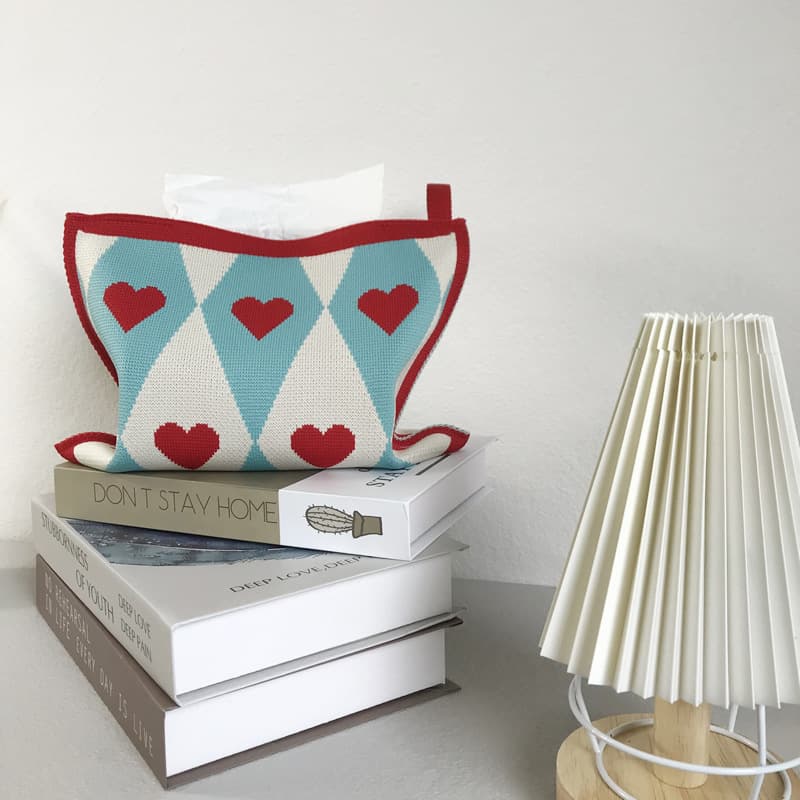 ティッシュケース ハート菱形模様布製ティッシュケース