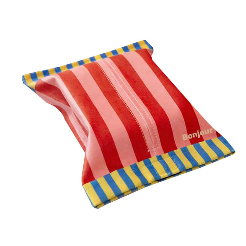 ティッシュケース 鮮やかストライプ柄　布製