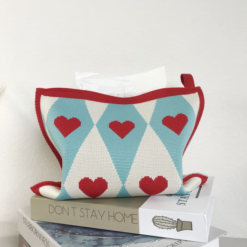 ティッシュケース ハート菱形模様布製ティッシュケース