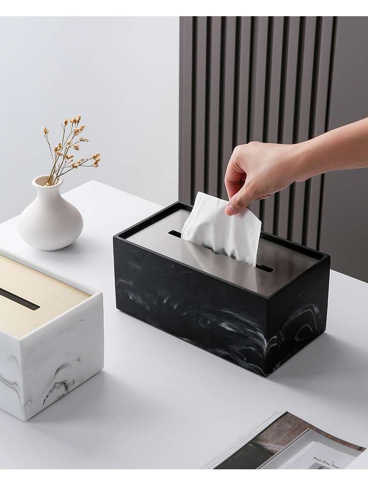ティッシュケース ステンレス製大理石風おしゃれティッシュボックス