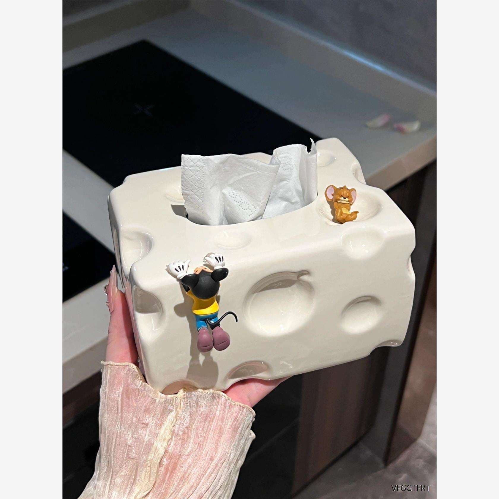 ティッシュケース ネズミとねこの穴あきティッシュボックス
