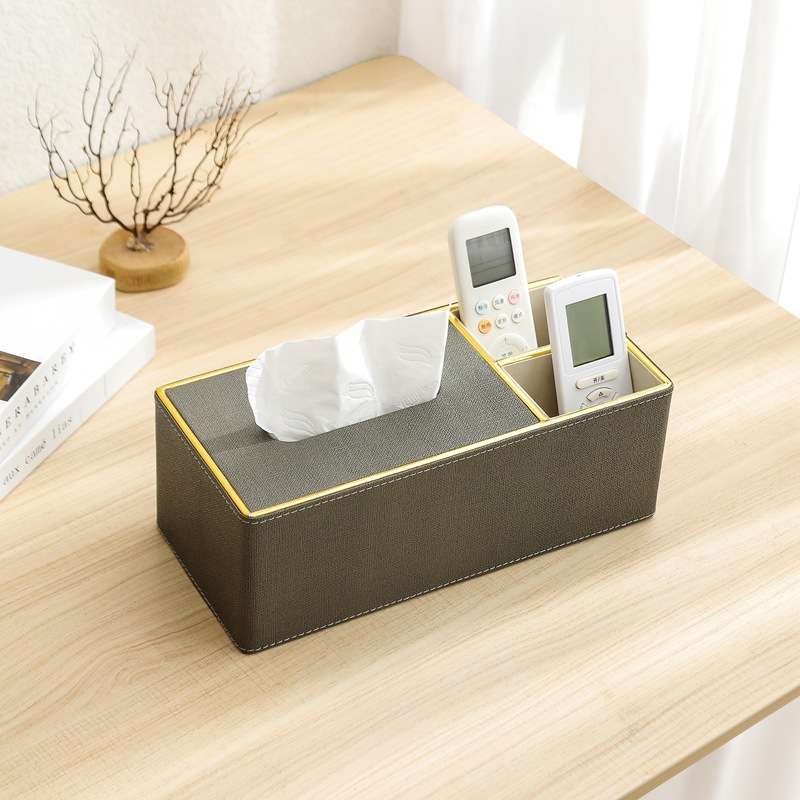 ティッシュケース　レザー調多機能収納ティッシュカバーボックス