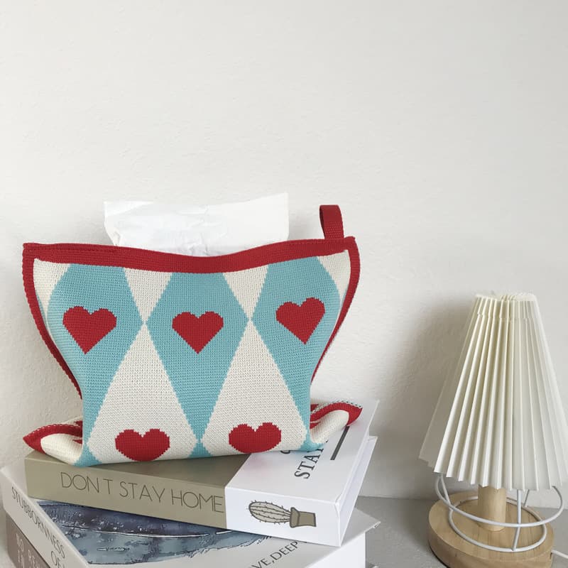 ティッシュケース ハート菱形模様布製ティッシュケース