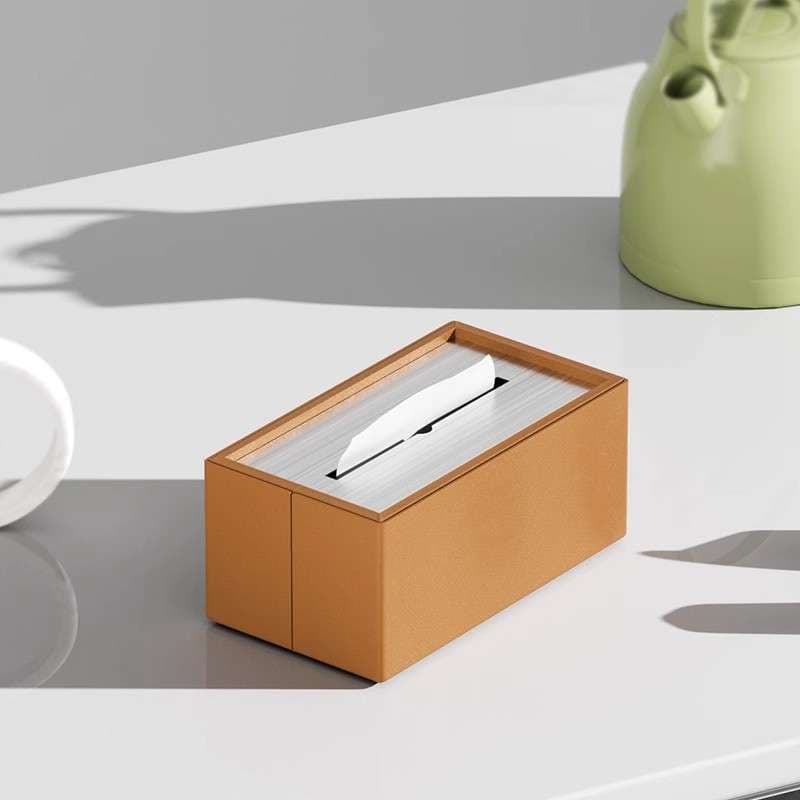 ティッシュケース　レザー調シンプルスリムティッシュケース