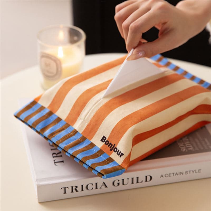 ティッシュケース 鮮やかストライプ柄　布製