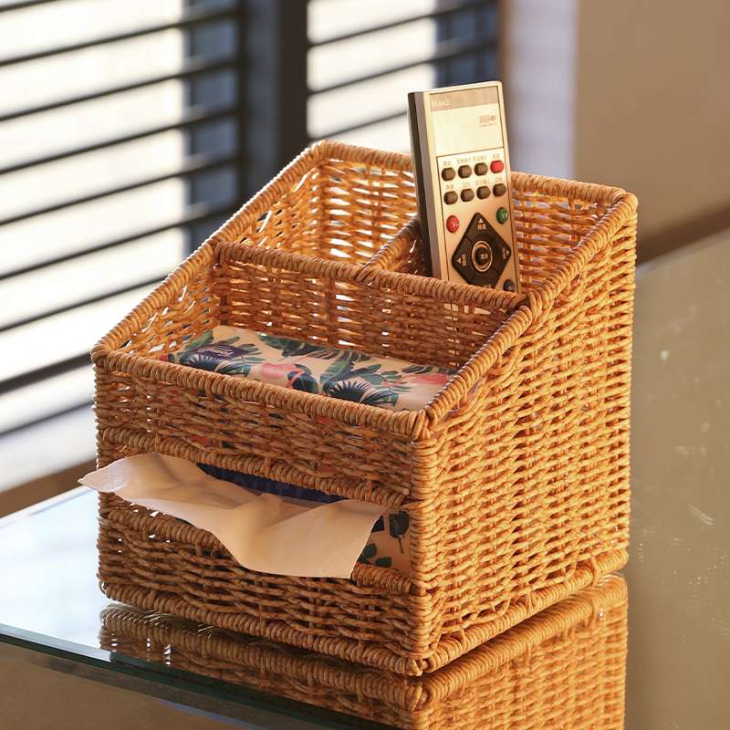 ティッシュケース　多機能ラタンティッシュケース