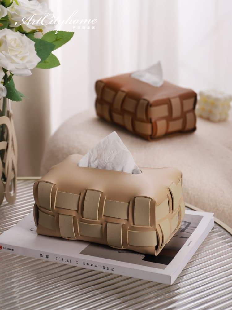 ティッシュケース 編み込みモダンレザーソフトティッシュボックス