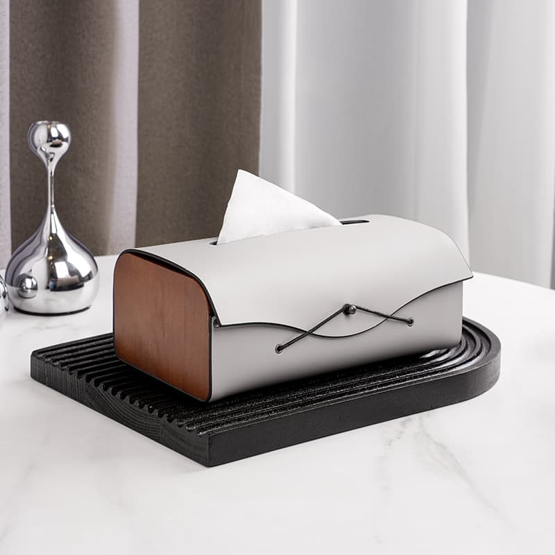 ティッシュケース　レザー調モダンティッシュケース