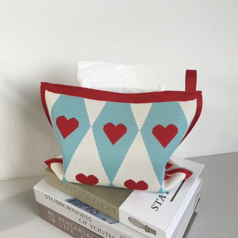 ティッシュケース ハート菱形模様布製ティッシュケース