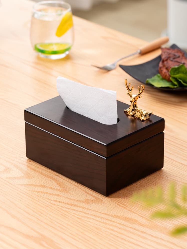 ティッシュケース 鹿の彫刻付き多機能収納ボックス