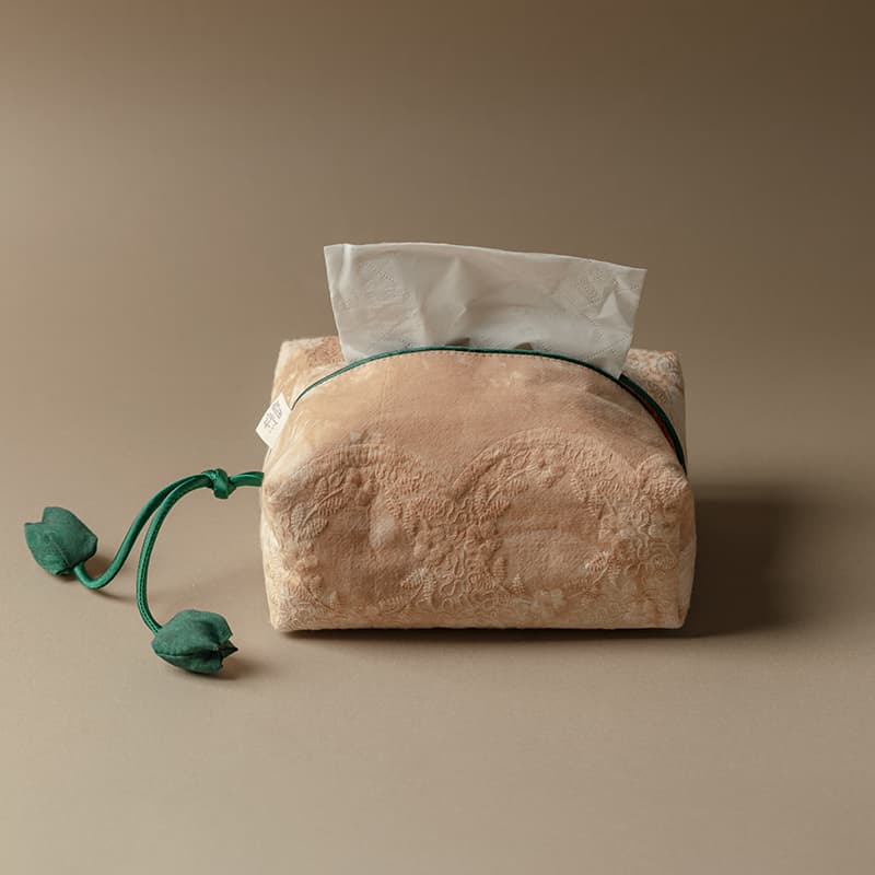 ティッシュケース 山水図絵柄和風巾着型ティッシュケース