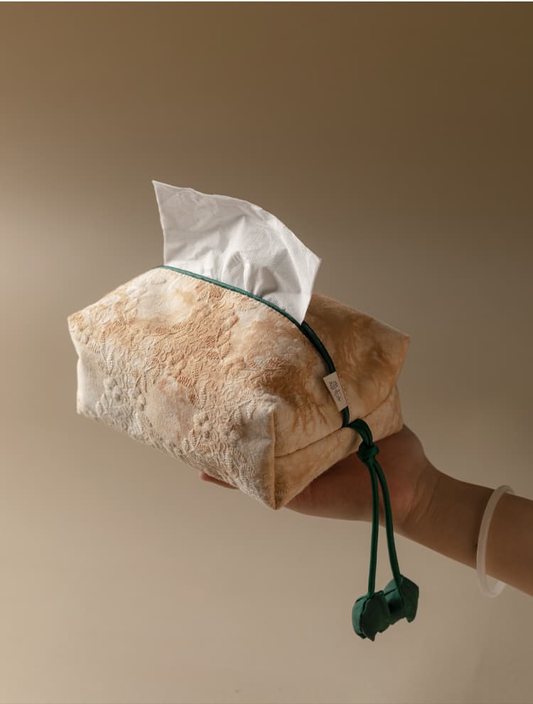 ティッシュケース 山水図絵柄和風巾着型ティッシュケース