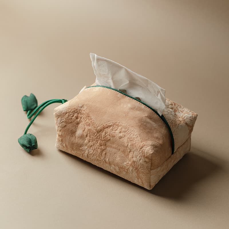 ティッシュケース 山水図絵柄和風巾着型ティッシュケース