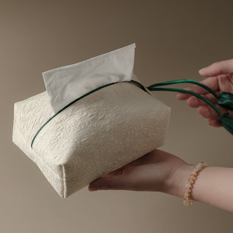 ティッシュケース 山水図絵柄和風巾着型ティッシュケース